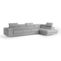 ECKSOFA VICENTE Hellgrau Boucle-Stoff mit Schlaffunktion - Hellgrau, Holz (346/202cm) - MASSENO