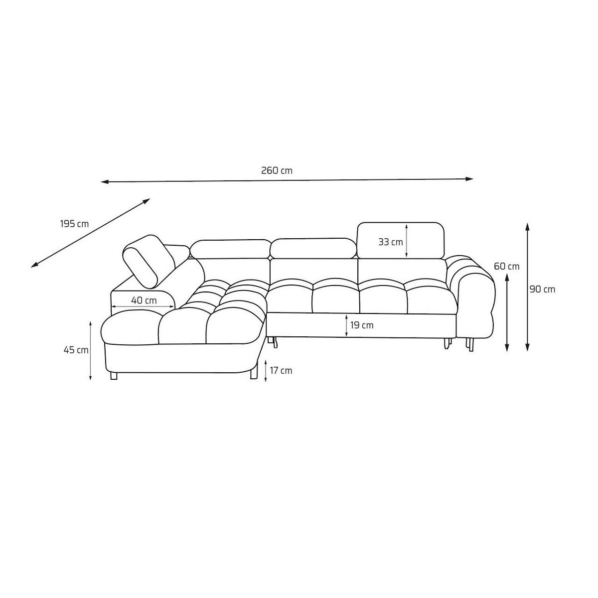 ECKSOFA BOWL L Links mit Schlaffunktion 125x195 Velours Grau - Schwarz/Grau, Holz/Textil (260/195cm) - Muffo