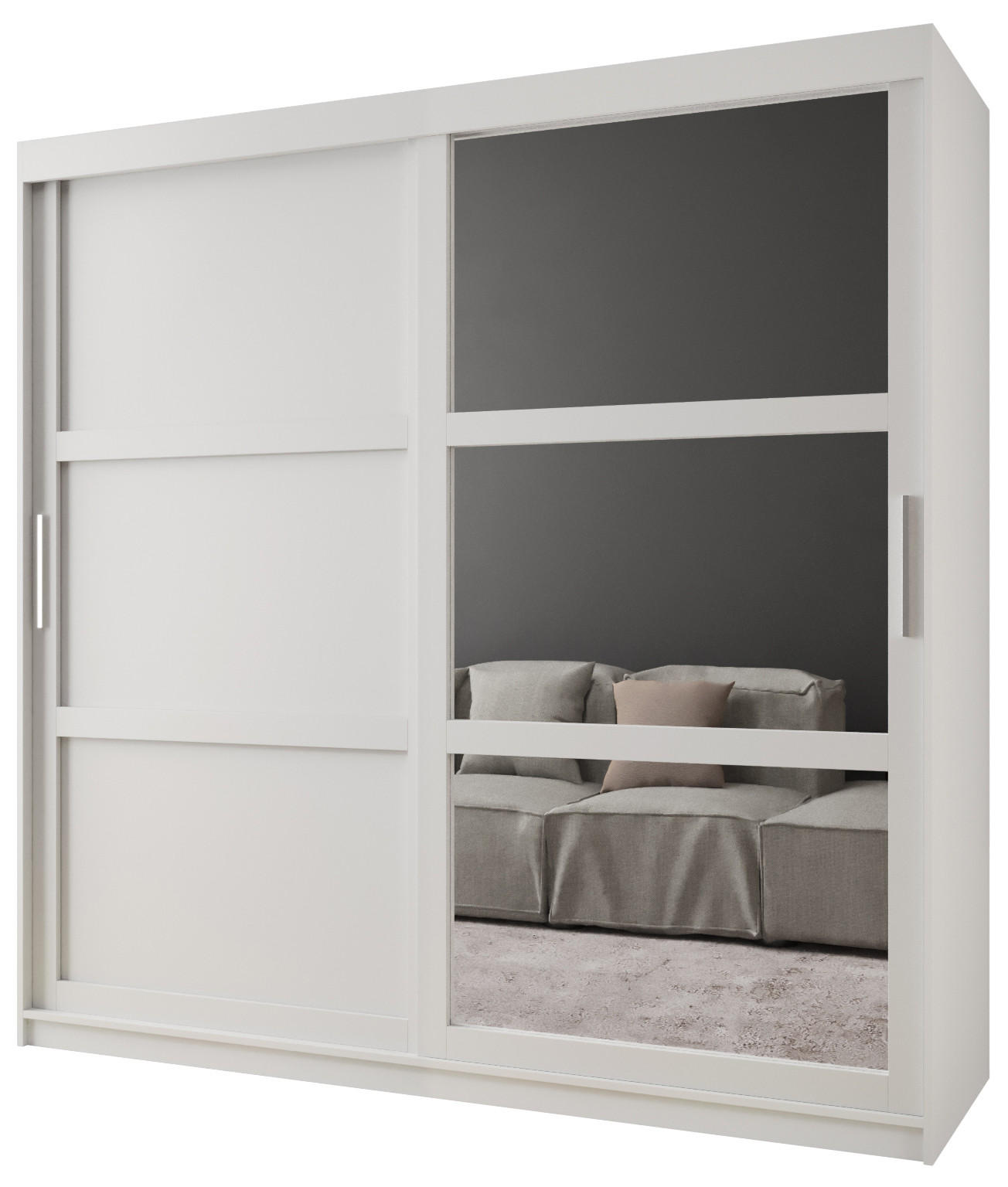 SCHWEBETÜRENSCHRANK 200/200/62 2-türig - Silberfarben/Weiß, Holz/Kunststoff (200/200/62cm) - MÖBEL KRYSPOL