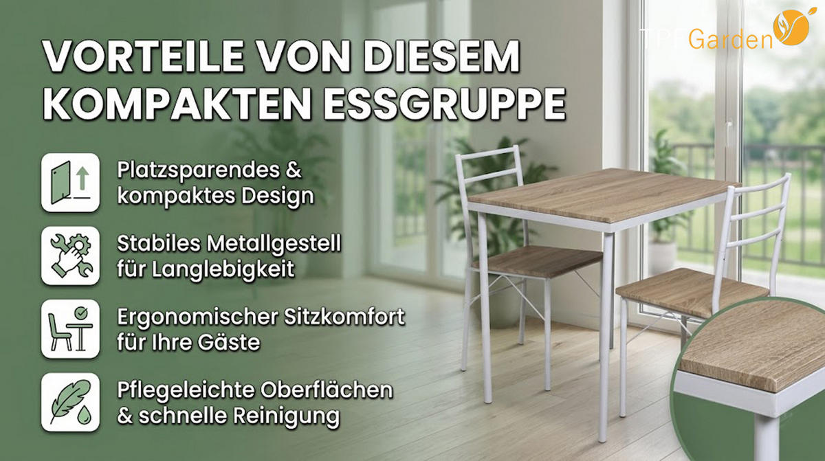 ESSGRUPPE Kölle 3-teilig, Gestell Weiss + Eichedekor, Tisch 80x60cm - Weiß, Holz - TPFGarden