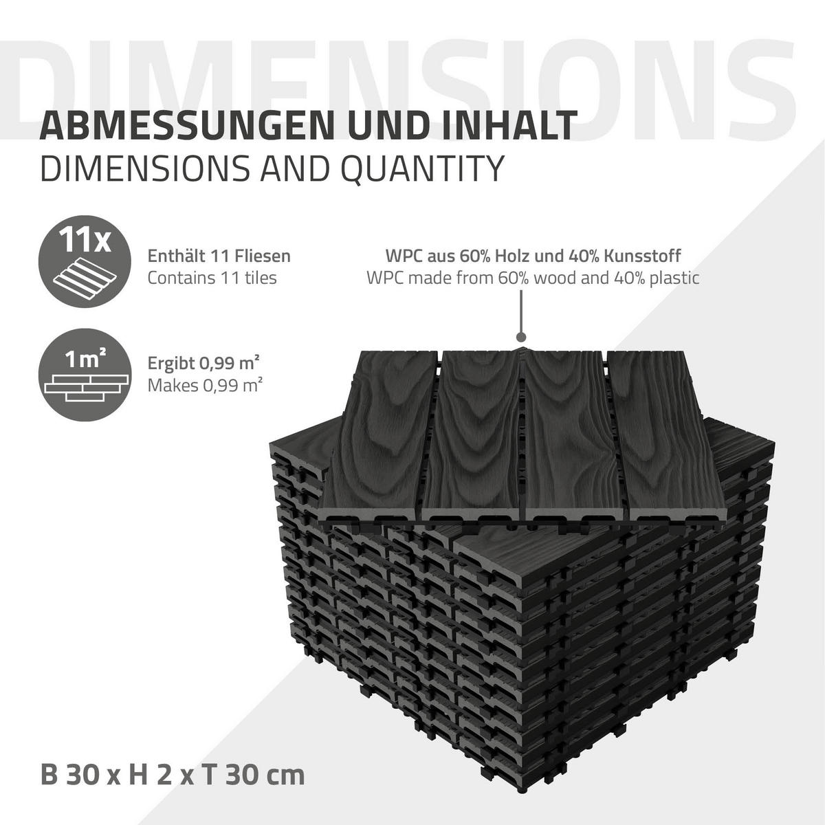 TERRASSENFLIESE Anthrazit 22 Stück - Anthrazit, Holzwerkstoff (30/30/2.1cm) - ML-DESIGN