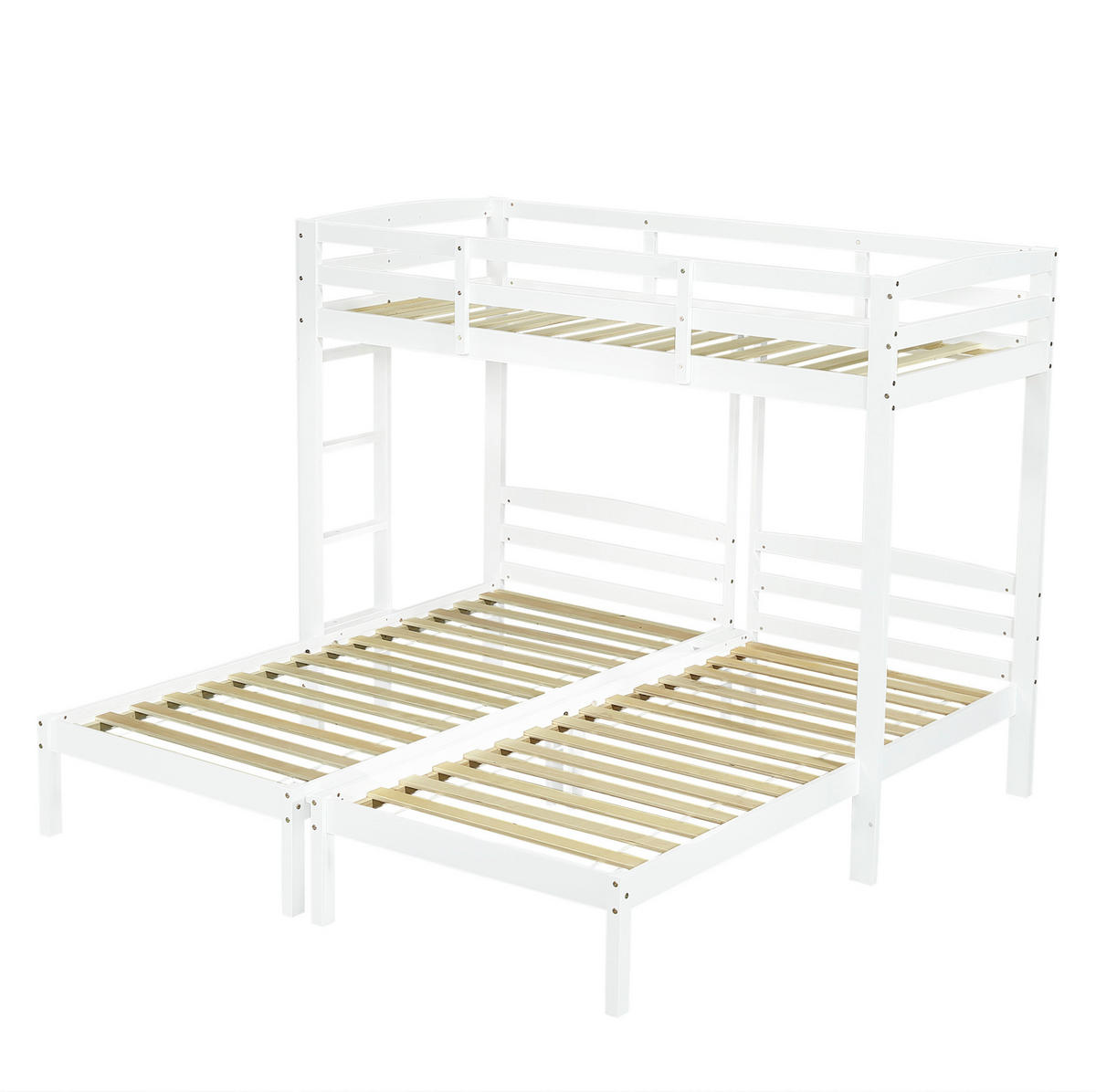 ETAGENBETT 90/200 cm mit Seitenleiter, 3 Schlafplätzen und Massivholzgestell, Weiß - Weiß, Holz (90/200cm) - Redom