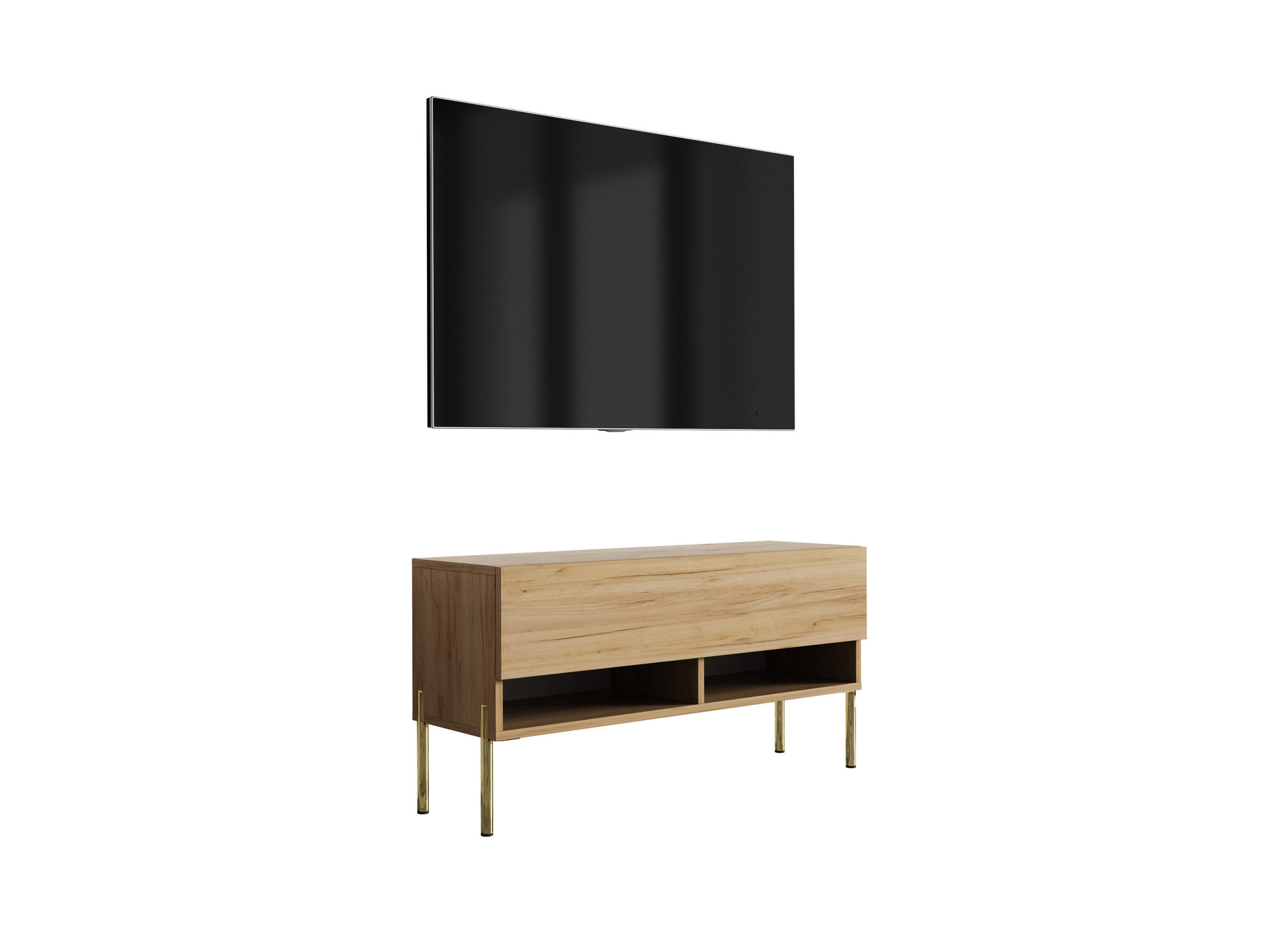 TV-LOWBOARD 100 cm Eiche Craft, gerade goldene Beine, 100 × 32 × 52 cm - Braun, Holzwerkstoff (100/52/32cm) - 3XE LIVING