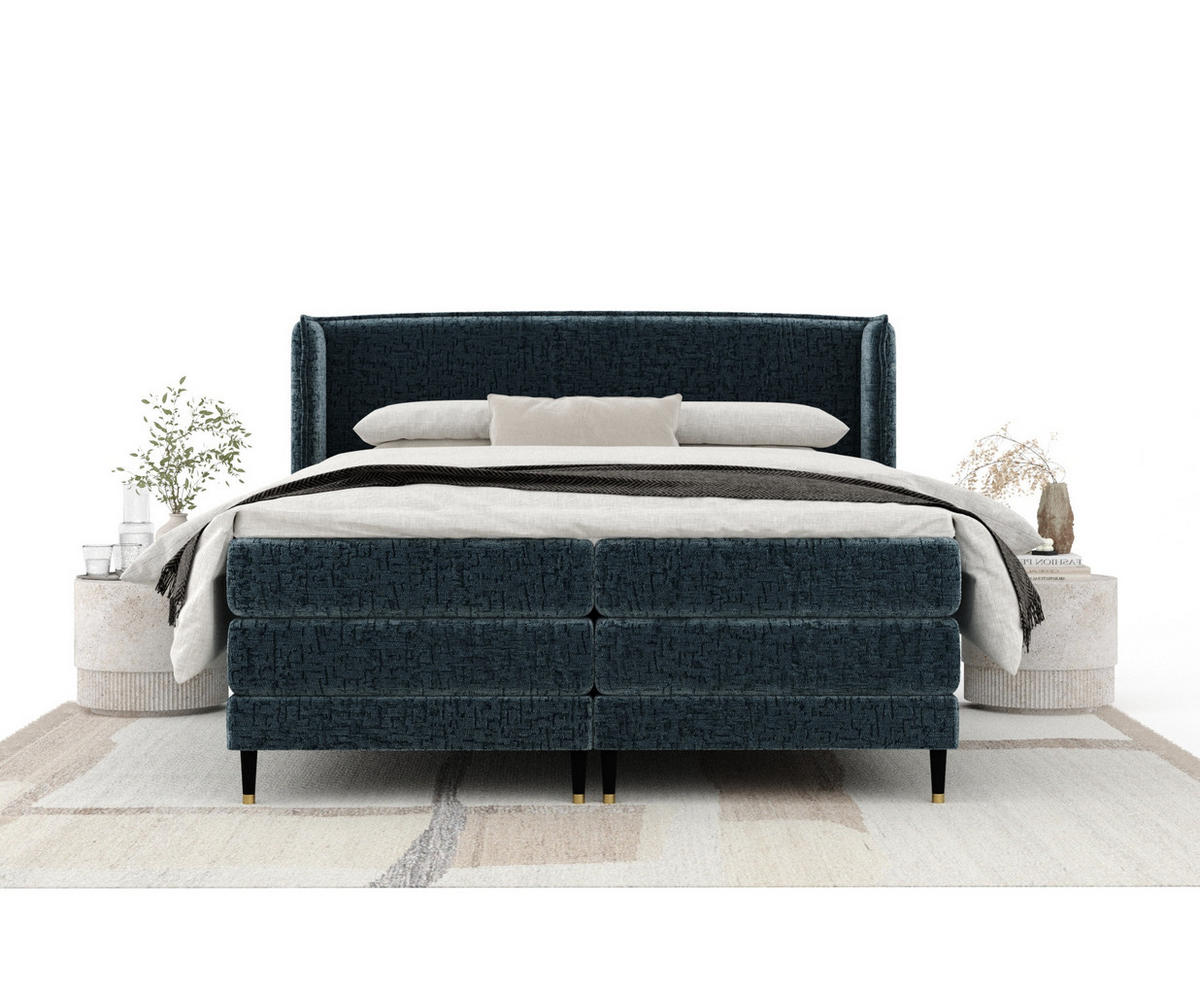 BOXSPRINGBETT Carizzo Blau Grau 180/200 cm mit Matratze und Topper - Blaugrau/Schwarz, Holz/Holzwerkstoff (180/200cm) - Maison de Reve