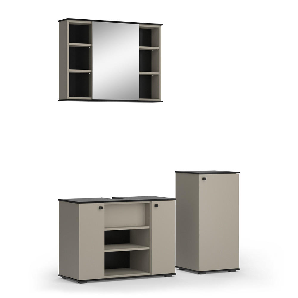 BADMÖBEL-SET Joli Greige 3 Teile, mit Midischrank - Greige/Schwarz, Holzwerkstoff (80/59/37cm) - Vicco