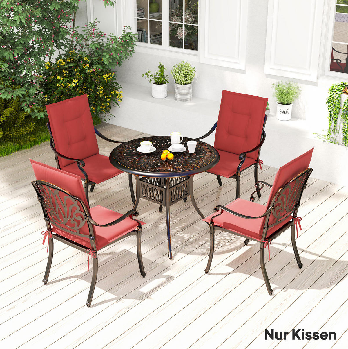 SESSELAUFLAGENSET 4er-Set aus Polyester 108x50x5 cm in Rot mit Bändern - Rot, Textil (50/5/108cm) - Modfu