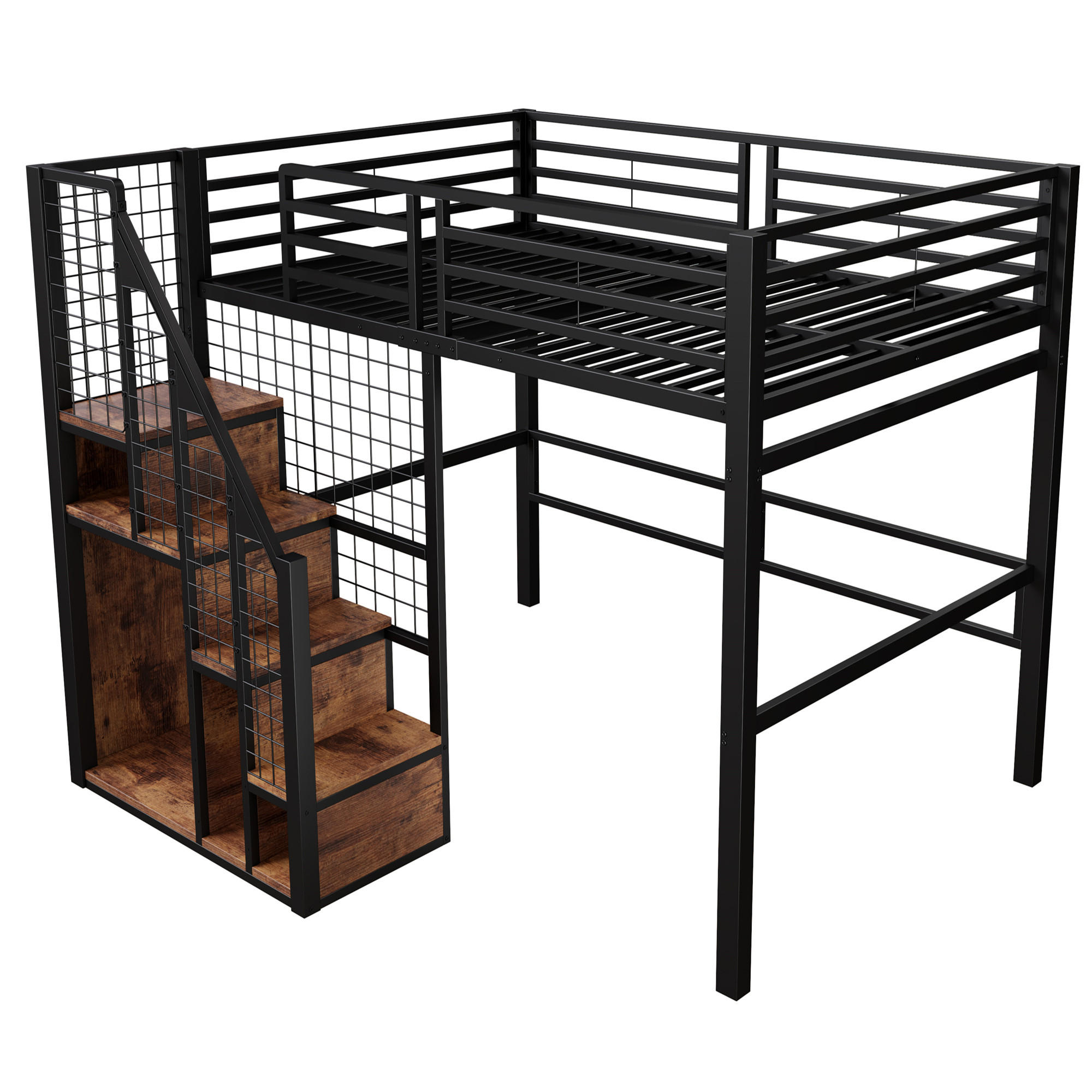 HOCHBETT 140/200 cm DE-01614, in Schwarz, mit Sicherheitsleiter und Ablagefläche - Schwarz, Metall (140/200cm) - ComfortXL