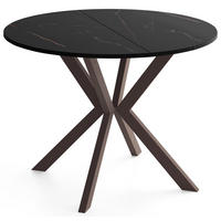 ESSTISCH Valio rund oval ausziehbar verlängerbar mit braunen Metallbeinen, Schwarz Marmor Kupfer 100-130/100/76 cm - Braun/Kupferfarben, Holzwerkstoff/Metall (90/130/76cm) - WFL GROUP