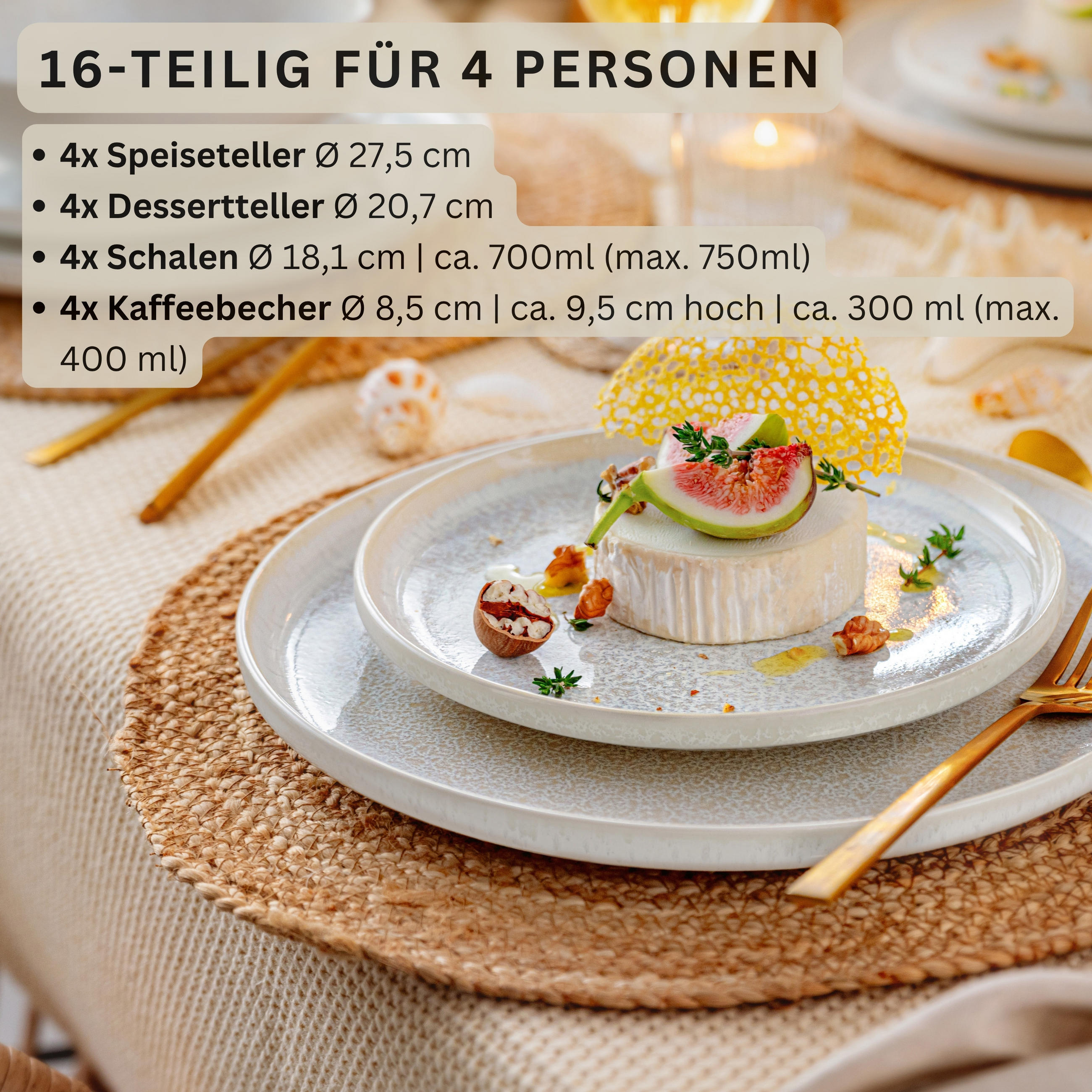 KOMBISERVICE KORFU - 16 teilig aus Steingut - Creme, Stein (27/27/27cm) - Sänger