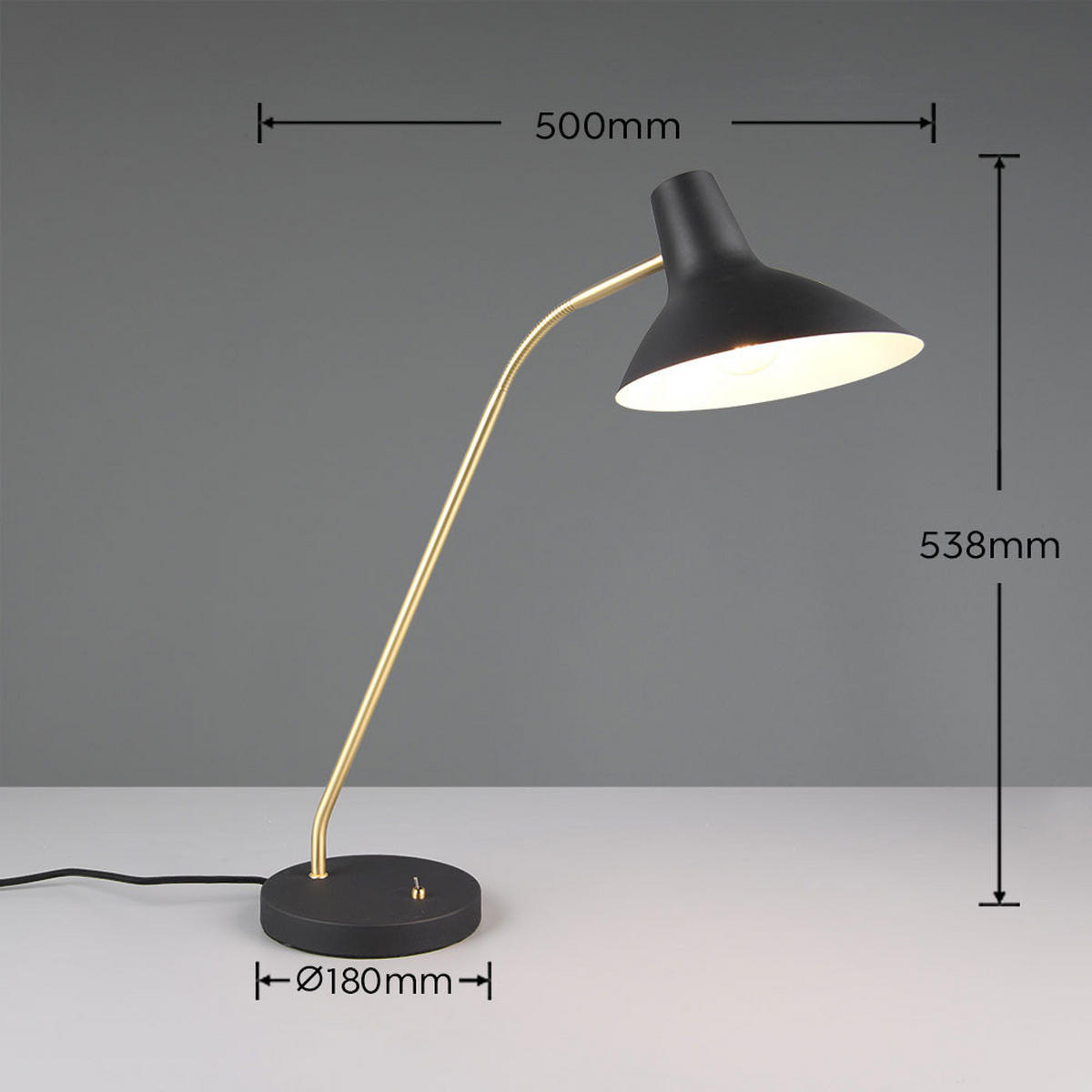 SCHREIBTISCHLEUCHTE Traveller Schwarz Gold - Schwarz, Metall (50/20/54cm)