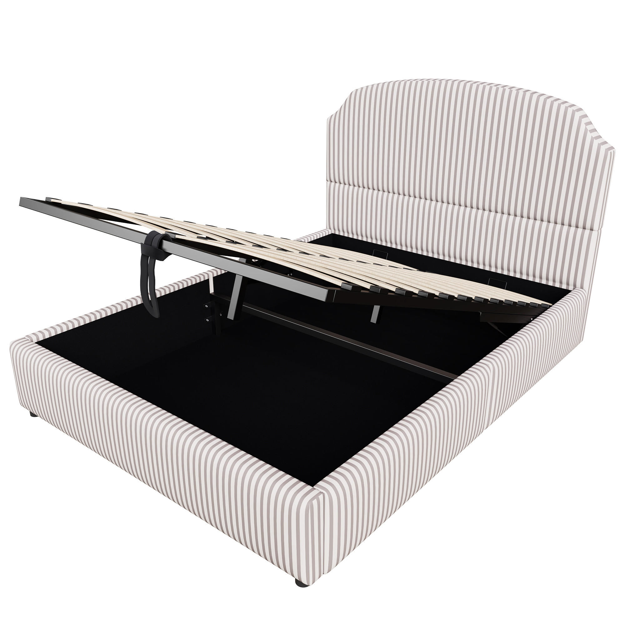 STAURRAUMBETT 140/200 cm DE-02130, in Weiß/Kaffeefarbenen Streifen, mit Hydraulik und breitem Kopfteil - Weiß, Metall (140/200cm) - ComfortXL