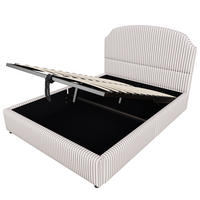 STAURRAUMBETT 140/200 cm DE-02130, in Weiß/Kaffeefarbenen Streifen, mit Hydraulik und breitem Kopfteil - Weiß, Metall (140/200cm) - ComfortXL