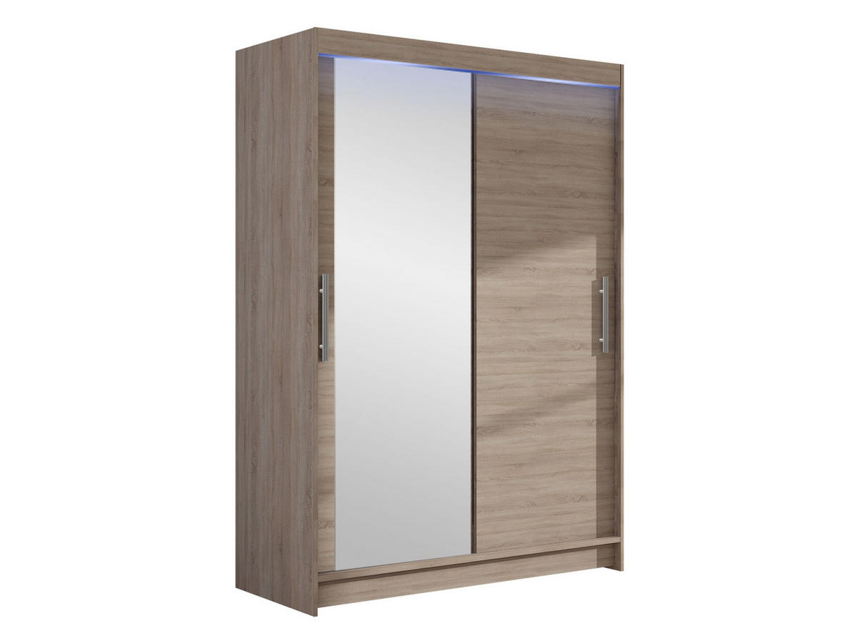 KLEIDERSCHRANK Miami VI, mit RGB LED Beleuchtung - Silberfarben/Trüffeleichefarben, Holzwerkstoff/Kunststoff (120/200/58cm) - MIRJAN24