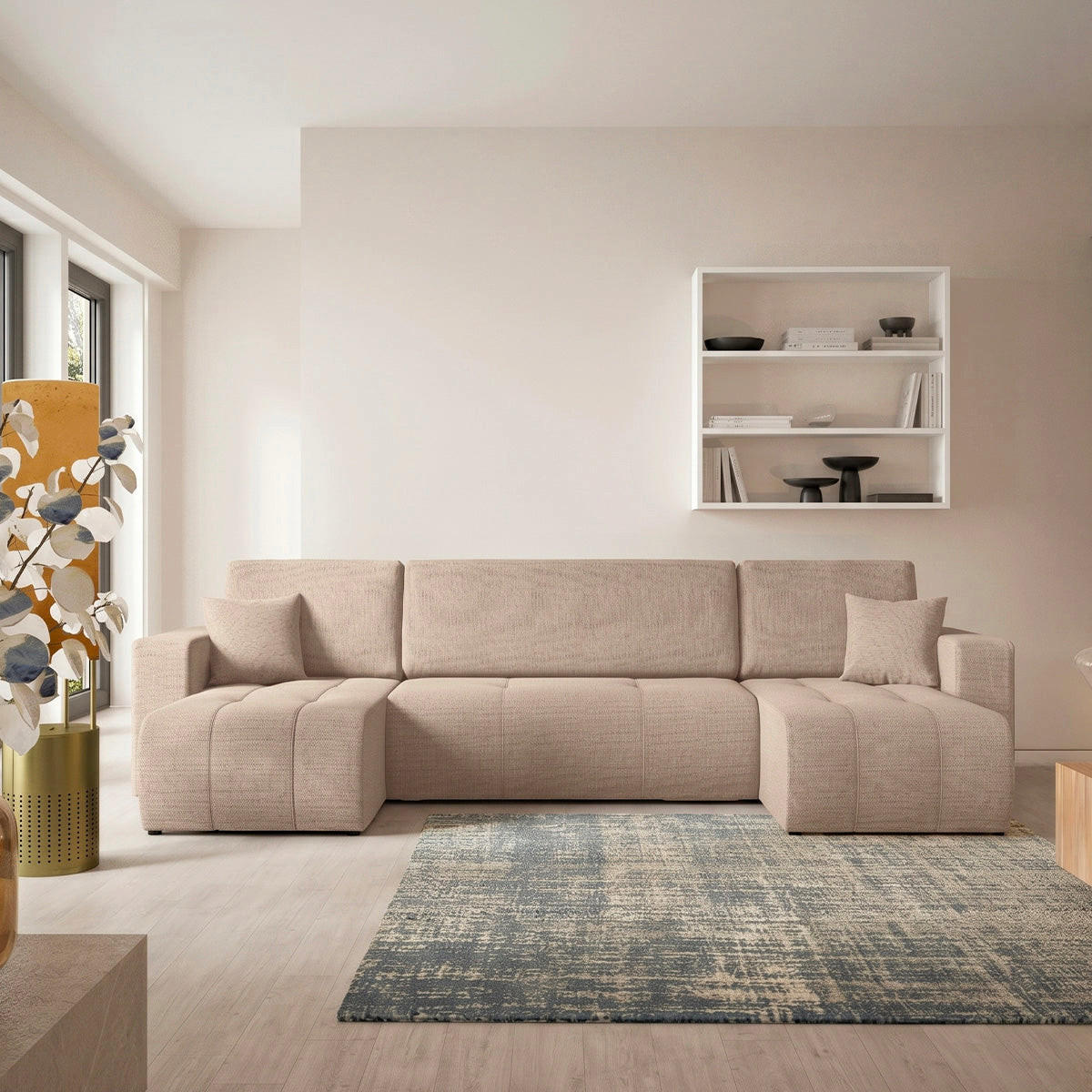 PANORAMASOFA Vasco 5 Sitzplätze Beige - Beige, Holz (318/88/145cm) - Petits-meubles