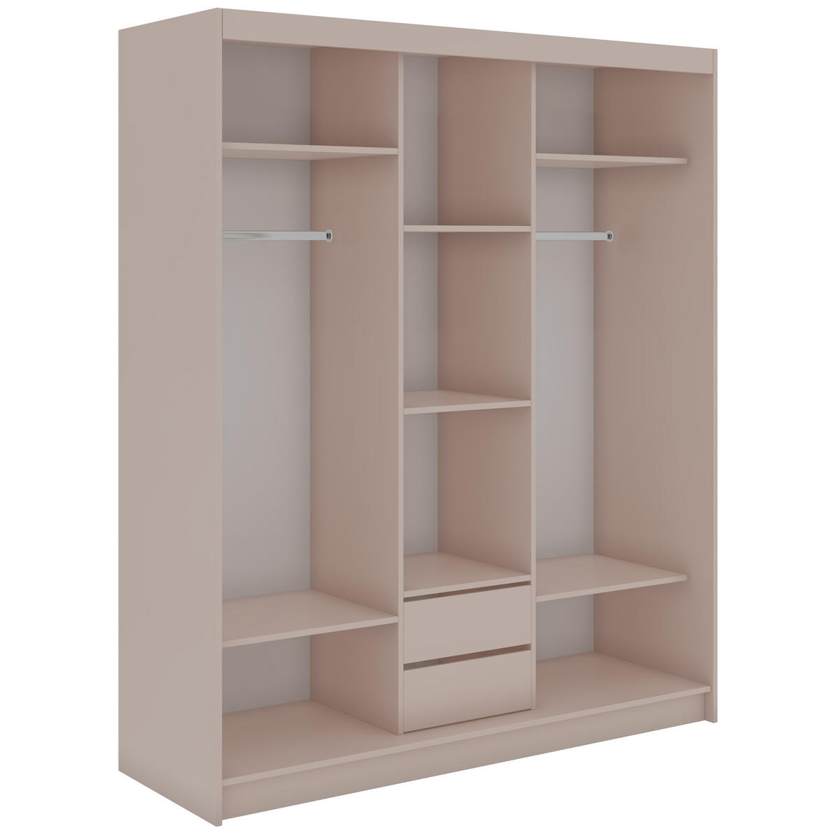 SCHWEBETÜRENSCHRANK mit Spiegel und Schubladen - WALENCJA - 180 - Kaschmir-Grau lacobel - Kaschmir/Alufarben, Holzwerkstoff/Metall (180/216/61cm) - MKS