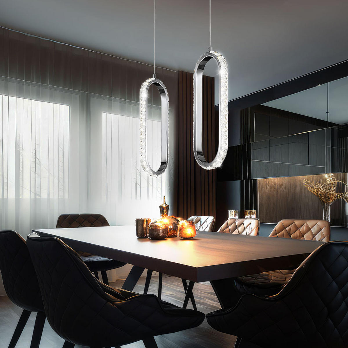 LED HÄNGELEUCHTE Chrom Silber Dimmbar 2er Set - Silberfarben, Metall (33.5/13/150cm)