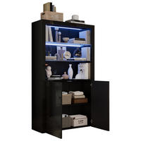 VITRINE 100/35/170 cm Schwarz aus MDF, Glas und Spanplatte mit LED - Schwarz, Holzwerkstoff (100/170/35cm) - OKWISH