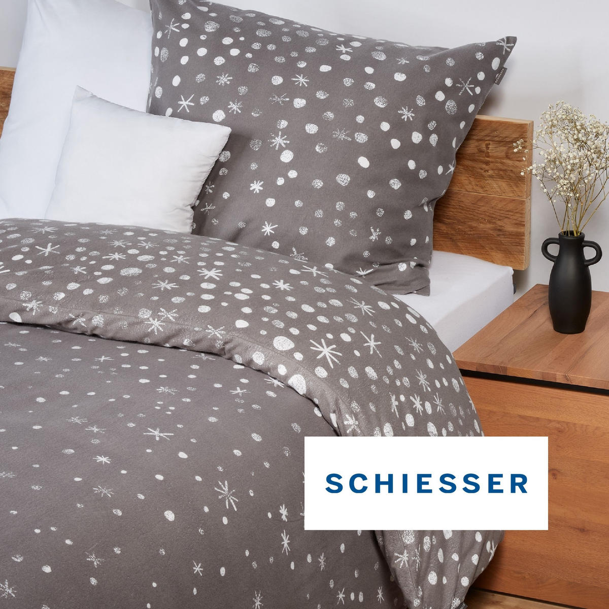 BETTWÄSCHESET Runa - Feinbiber - 2-teilig - 155x220 cm - Grau - Grau, Textil (155/220cm) - SCHIESSER