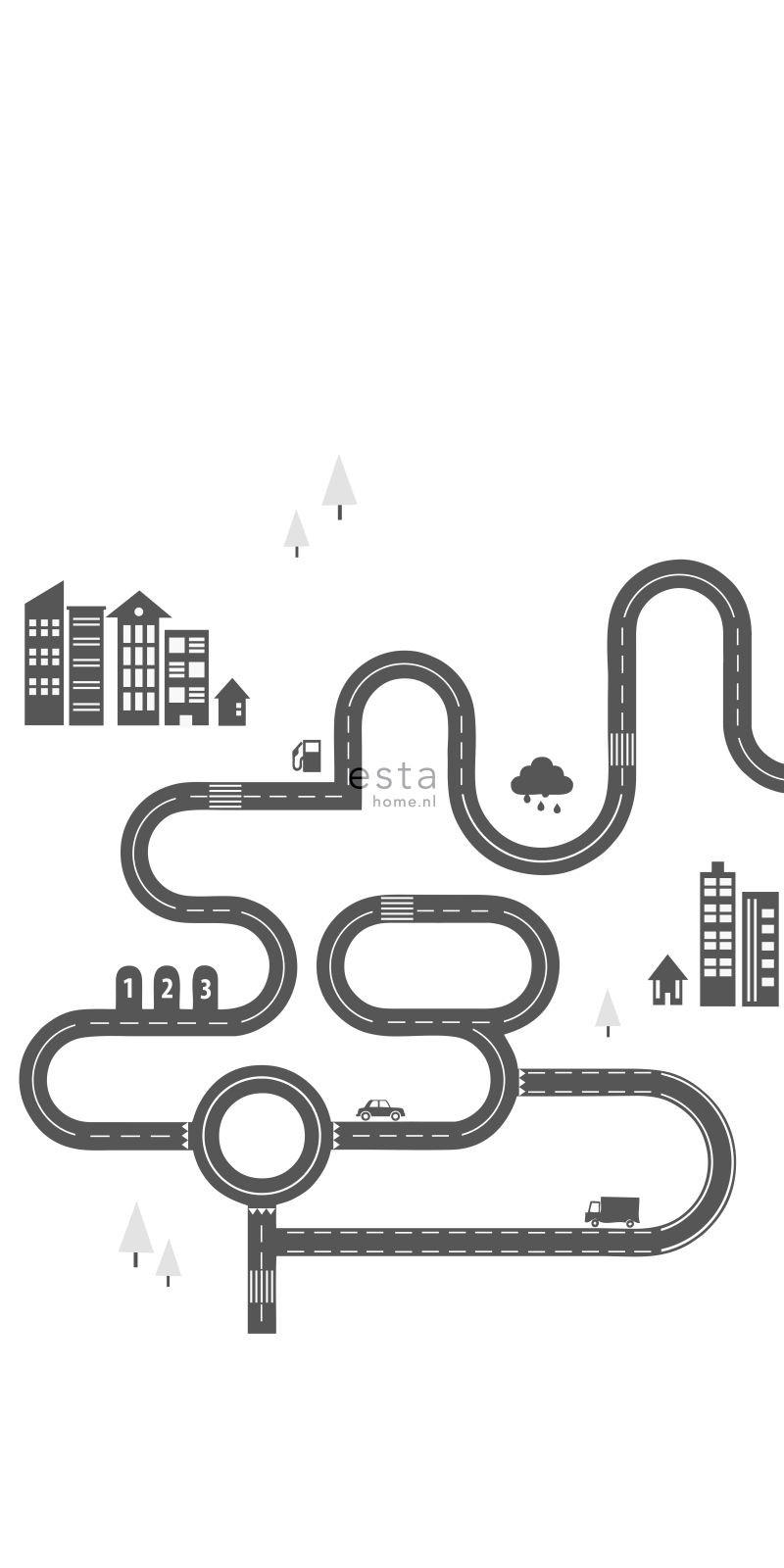 FOTOTAPETE gezeichnete Straße 139.5 x 279 cm - Schwarz, Papier (139.5/279cm) - ESTAhome