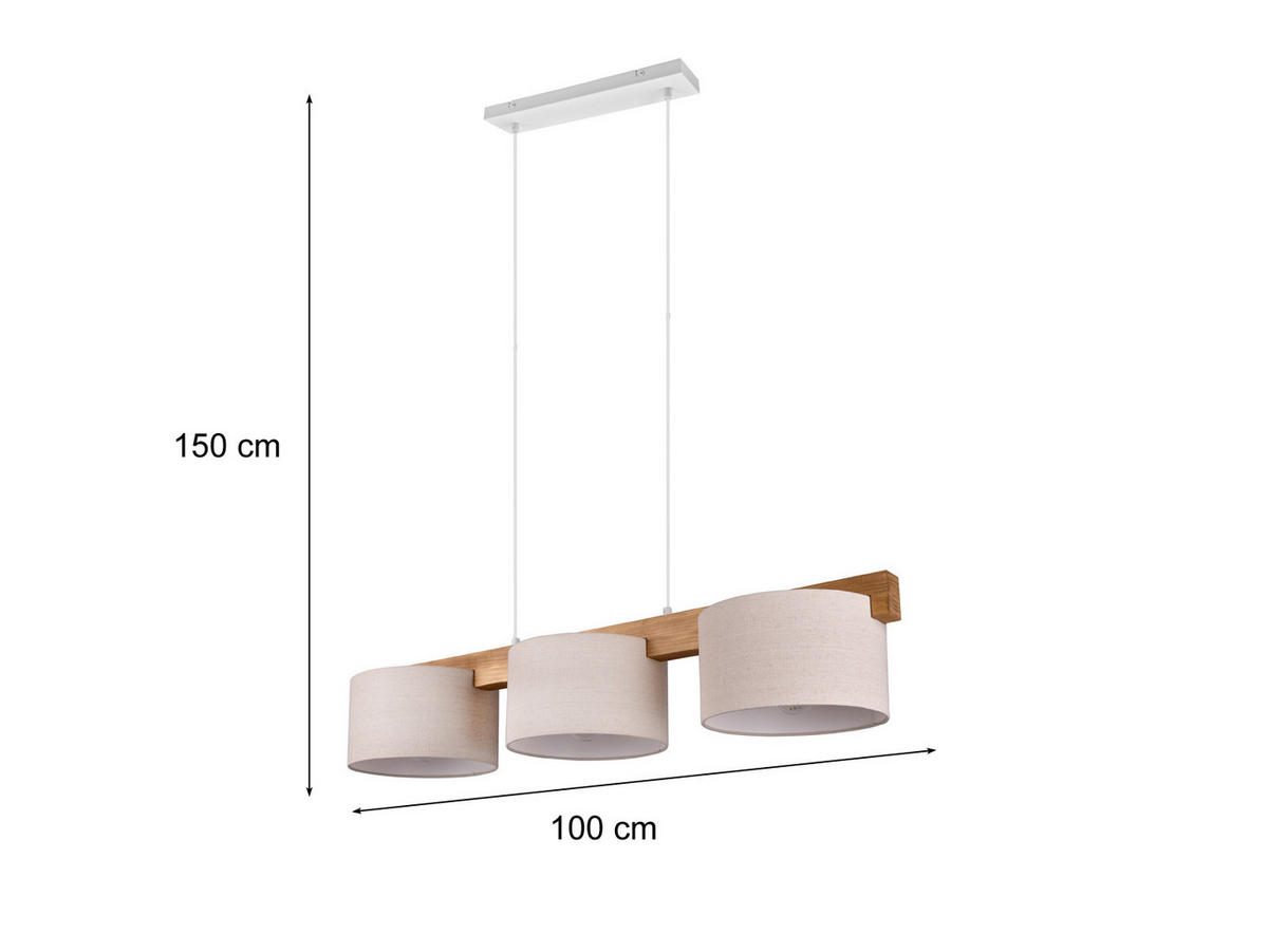 PENDELLEUCHTE Holz Breite 100cm, Lampenschirme Samt Beige - Beige/Naturfarben, Holz/Textil (25/100/150cm) - meineWunschleuchte