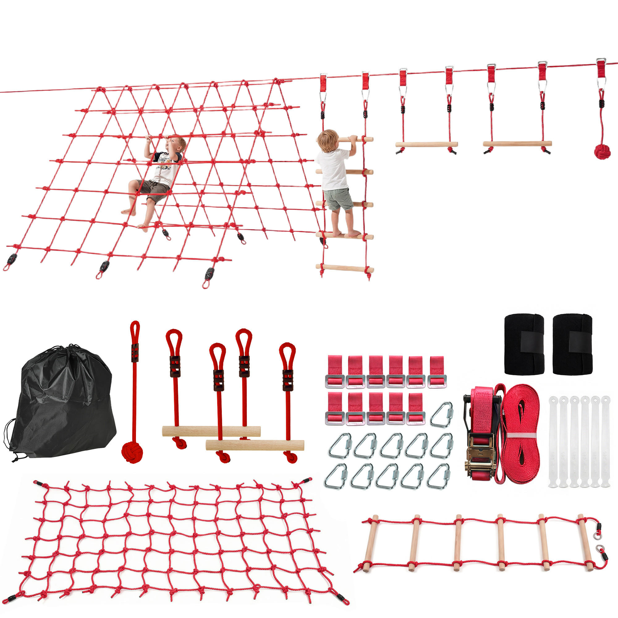 NINJA SLACKLINE SET DE-09910 Rot - Rot, Holz (300/1000cm) - ComfortXL