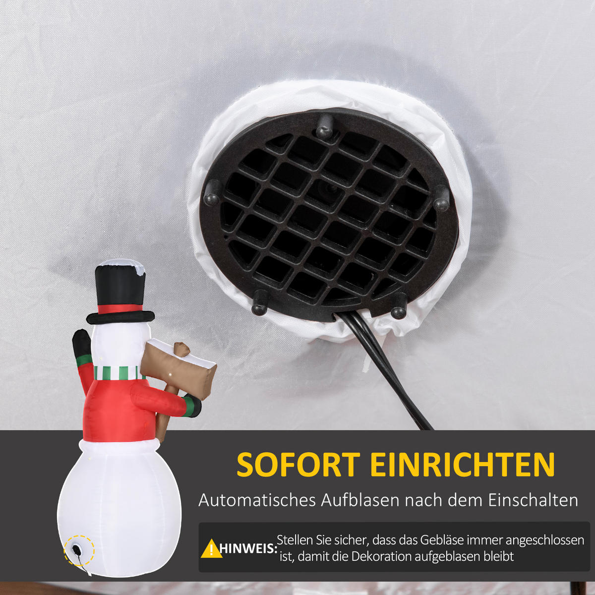 AUFBLASBARER Schneemann, Polyester-Stoff, Weiß - Weiß, Kunststoff (70/180/103cm) - Outsunny