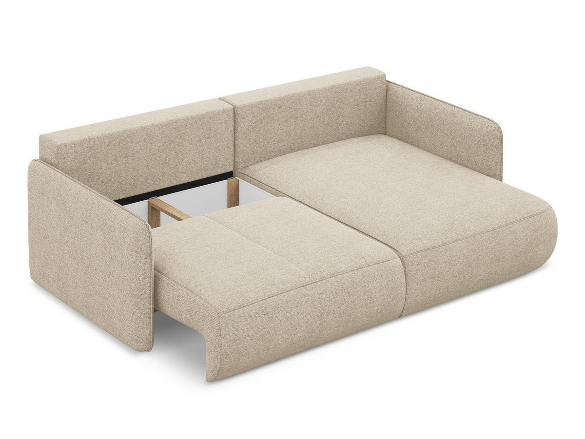 ECKSOFA mit Schlaffunktion Chenille Stoff Beige - Beige/Schwarz, Kunststoff/Textil (207/148cm) - Makamii