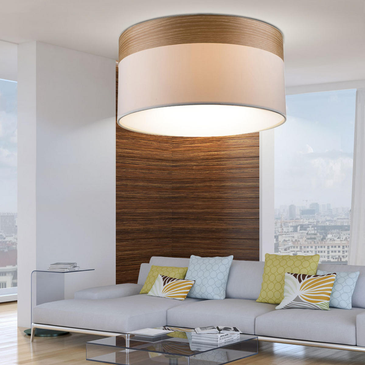 LED DECKENLEUCHTE Chipsy Beige Holzoptik - Beige, Holz (40/40/25cm) - Globo Lighting