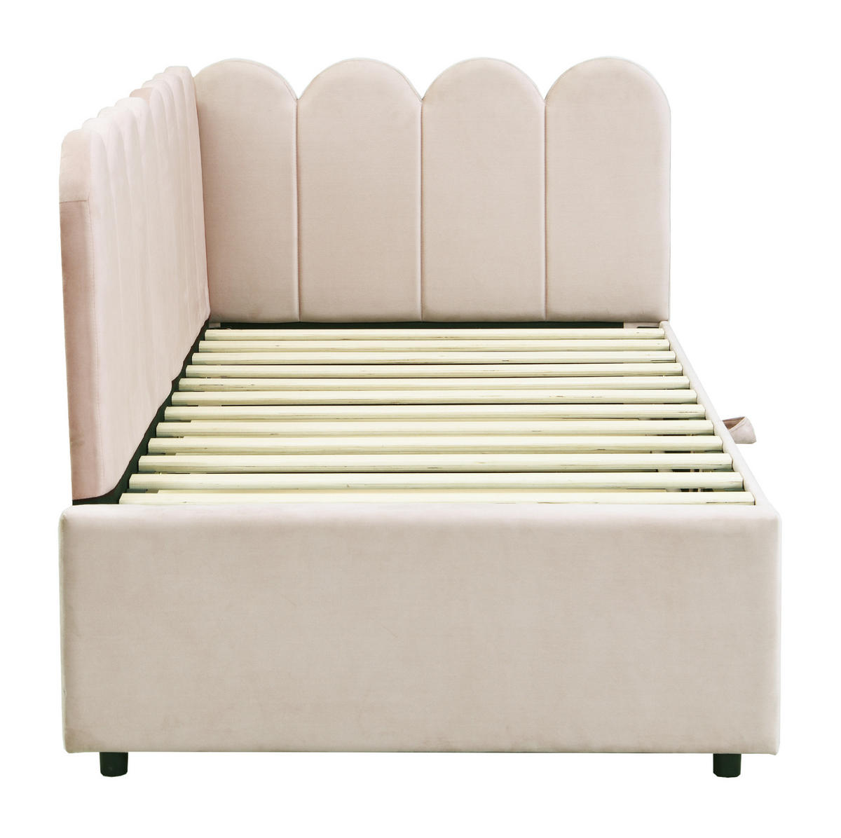 POLSTERBETT aus Samt 90/180x200 cm in Beige mit Ausziehbett - Beige, Textil (90/200cm) - Modfu