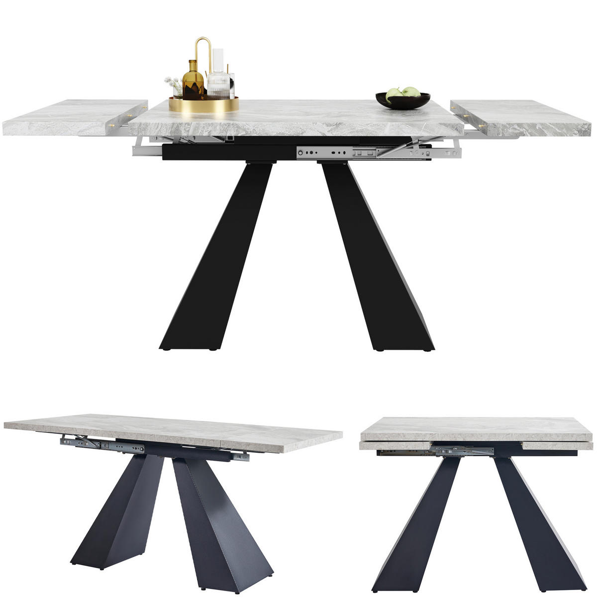 ESSTISCH 99-159/74/77 cm in Grau/Schwarz, ausziehbar mit Marmoroptik - Schwarz, Holzwerkstoff (159/74/77cm) - Flora Grace