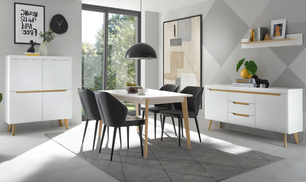 HIGHBOARD weiß matt, Eiche, skandinavisch 107 x 134 cm, Anrichte mit Soft-Close-Funktion - Eichefarben/Weiß, Holz/Holzwerkstoff (107/134/40cm) - Furn.Design