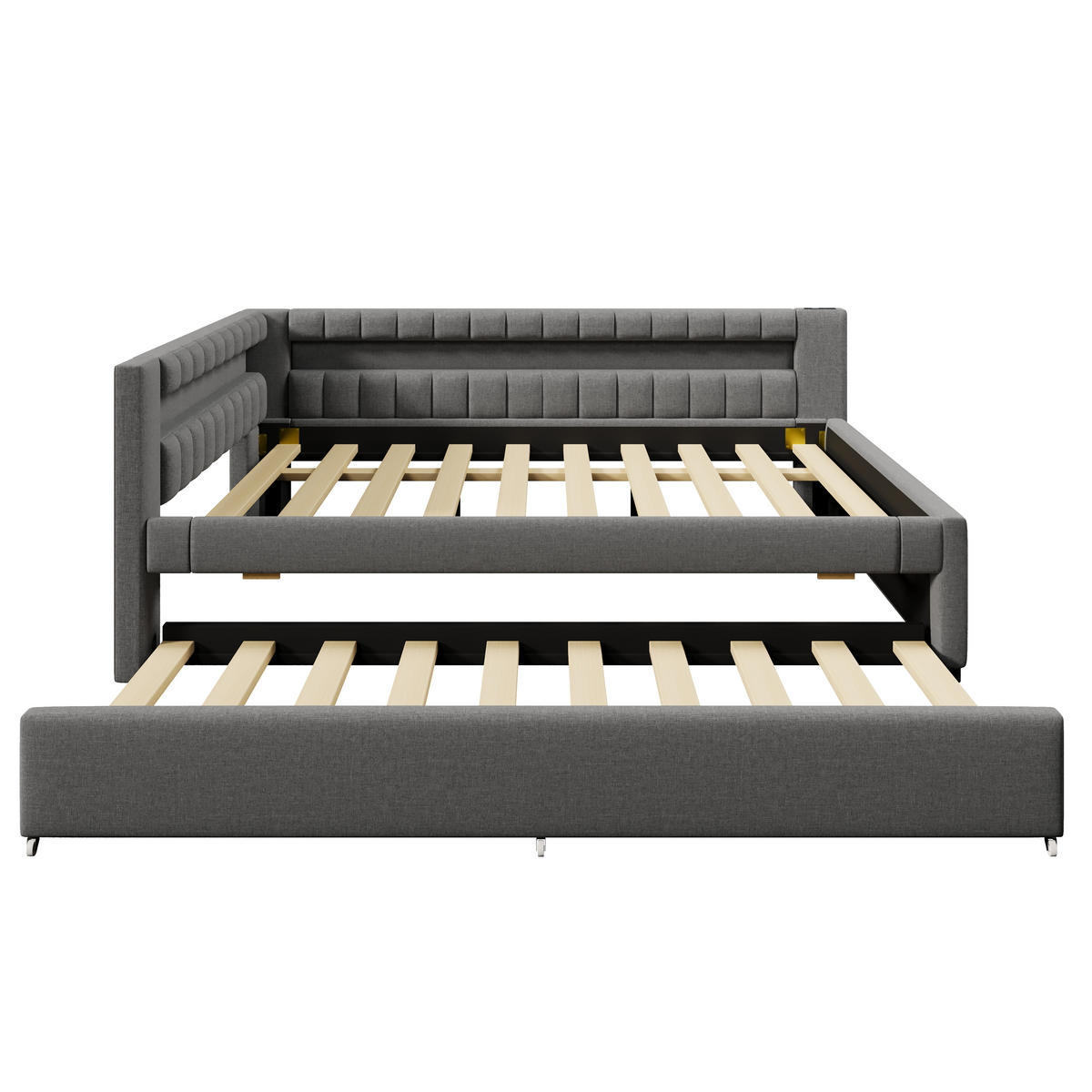 TAGEBETT 140x200cm Grau LED-Licht Ausziehbett USB Leinen - Grau, Holz (140/200cm) - FLIEKS