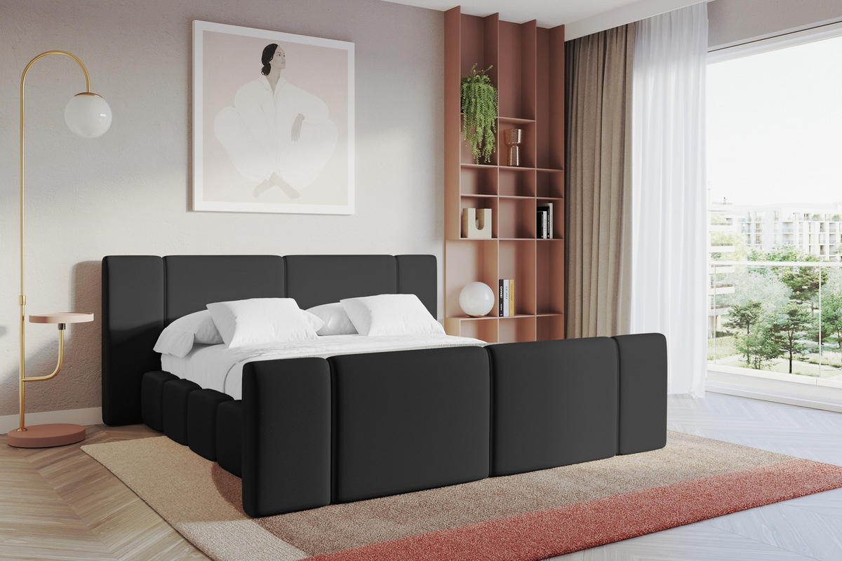 POLSTERBETT mit Bettkasten, Fußteil und Lattenrost, Bett mit Matratze H3/H4 - NILO-Z 120x200 Schwarz - Schwarz Hochglanz, Holzwerkstoff/Textil (120/200cm) - ALTDECOR