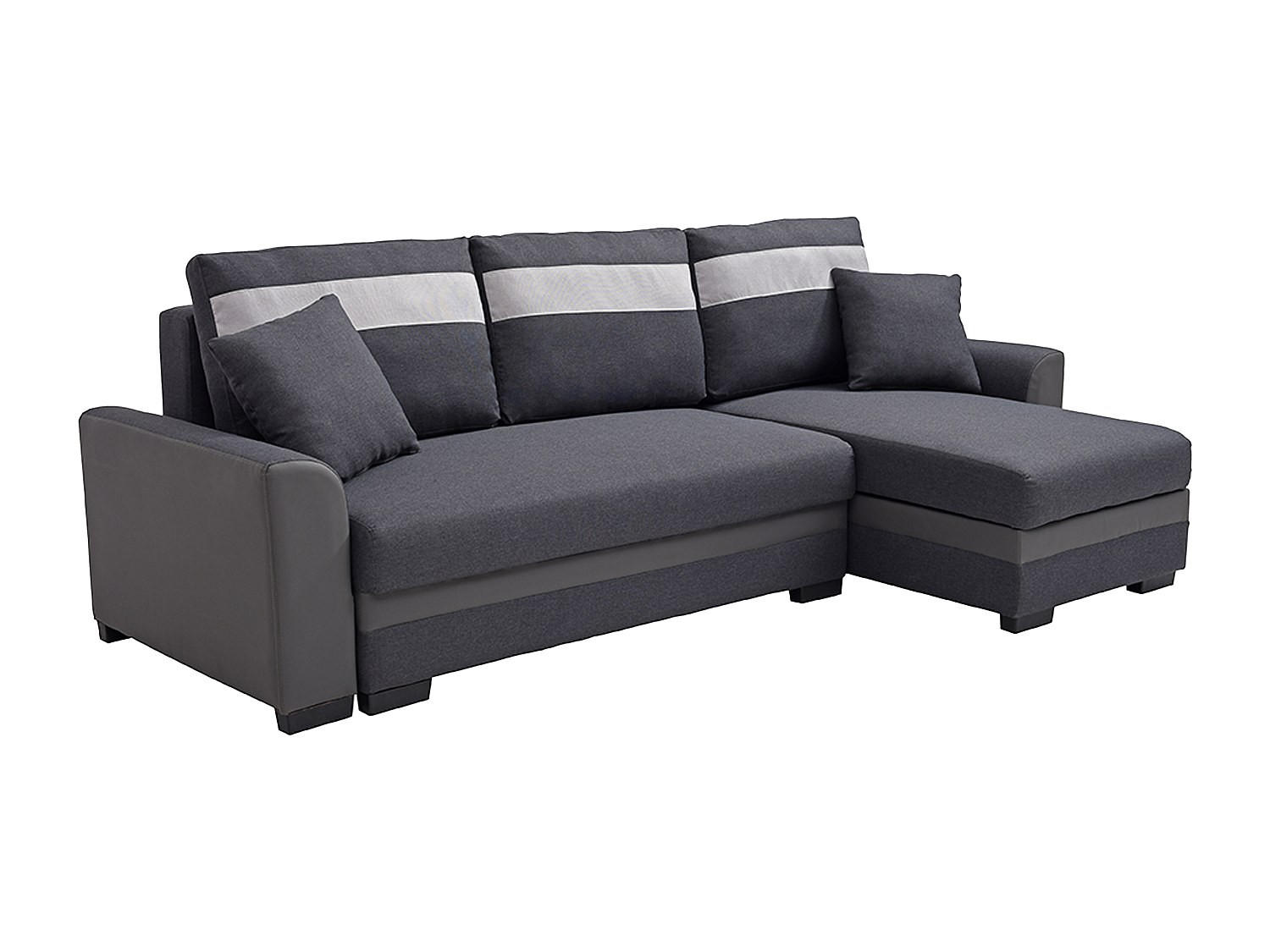 ECKSOFA mit Schlaffunktion - Ecke wechselbar - Stoff & Kunstleder - Anthrazit - GIANY II - Anthrazit, Leder (242/135cm) - Vente-Unique