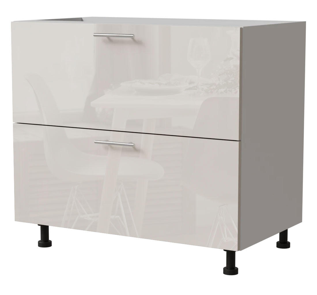 SCHUBLADENUNTERSCHRANK Brerra D2A/90 Korpus weiß / Front RAL 9001 creme Hochglanz 90 / 50 / 82cm - Creme/Weiß, Holz/Holzwerkstoff (90/82/50cm) - Feldmann-Wohnen