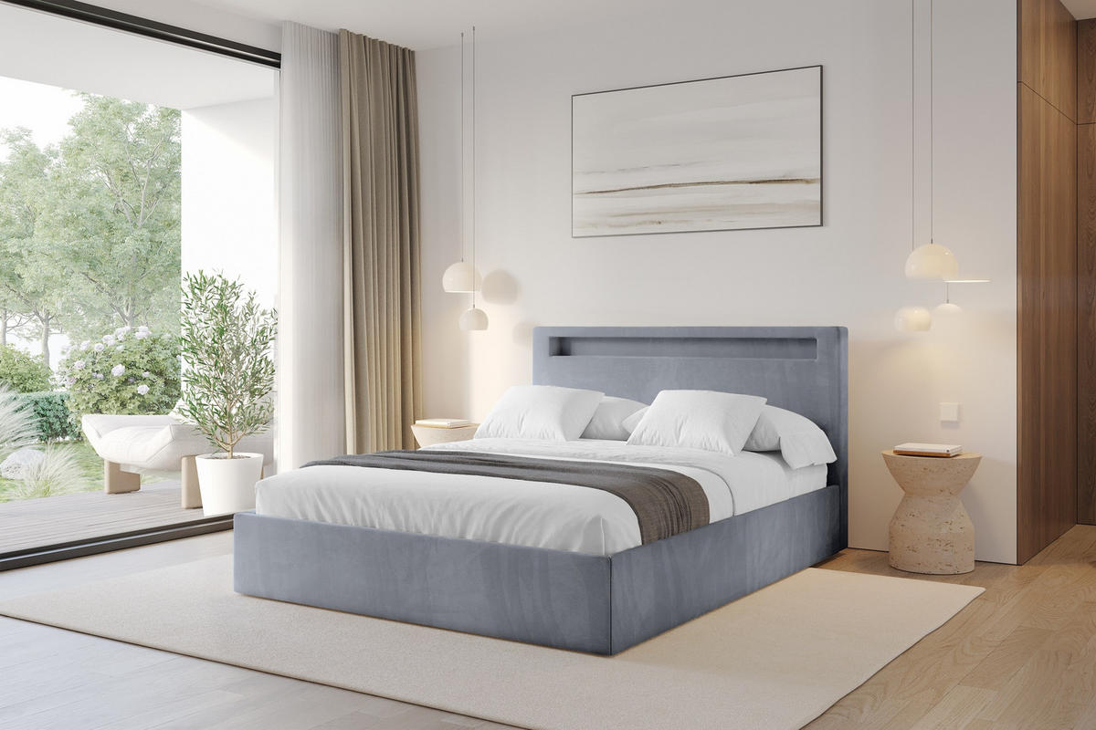 POLSTERBETT mit Bettkasten und Lattenrost, Boxbett ohne Matratze - GOLA 180x200 Grau - Grau, Holzwerkstoff/Textil (180/200cm) - ALTDECOR