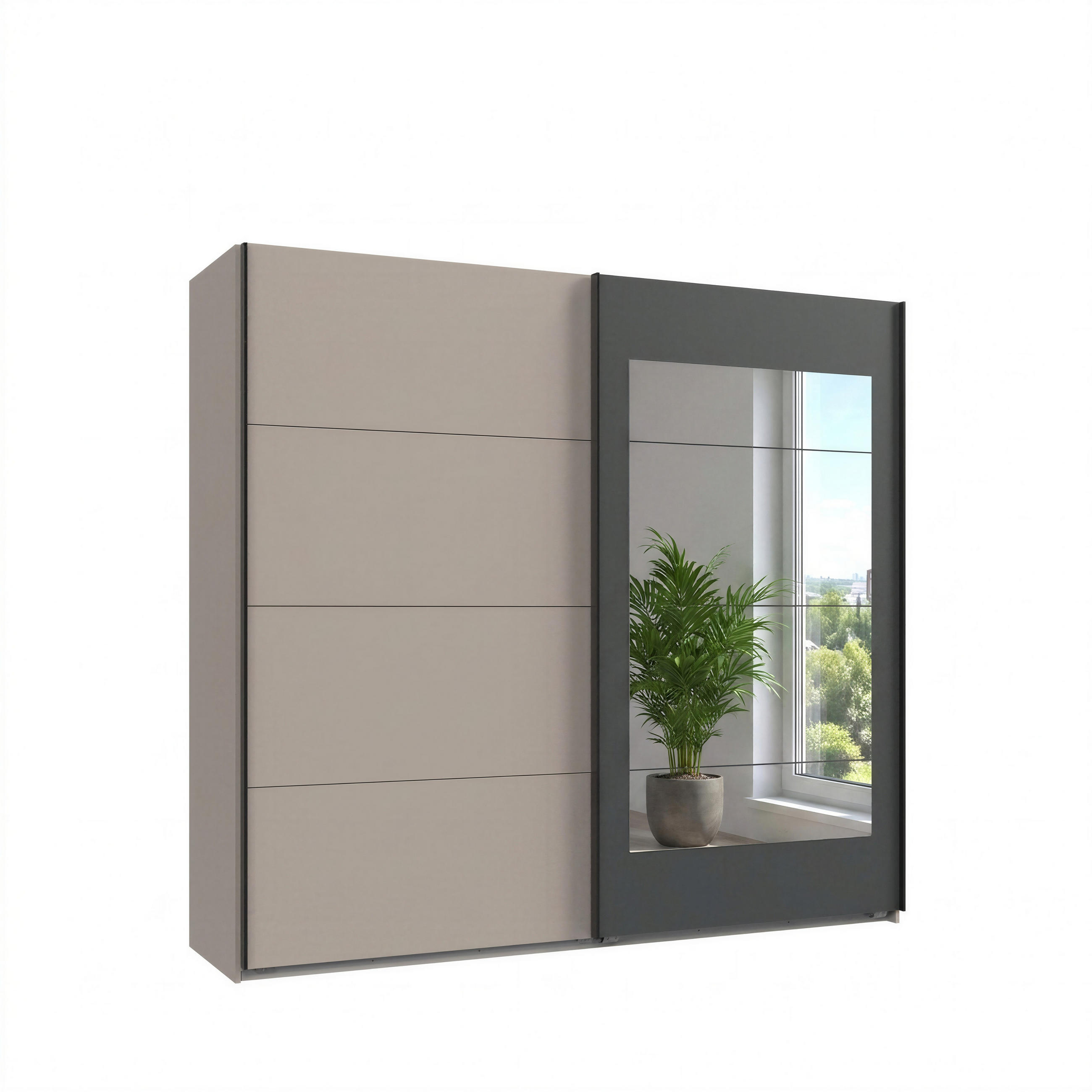 luma-home Schwebetürenschrank Sand, Anthrazit 225x208x65 cm