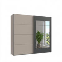 SCHWEBETÜRENSCHRANK 2-türig B225/H208/T65 cm, Kleiderschrank in Sandgrau mit Rahmenspiegel auf Tür in Anthrazit / 22009 - Sandfarben/Anthrazit, Holzwerkstoff/Metall (225/208/65cm) - luma-home