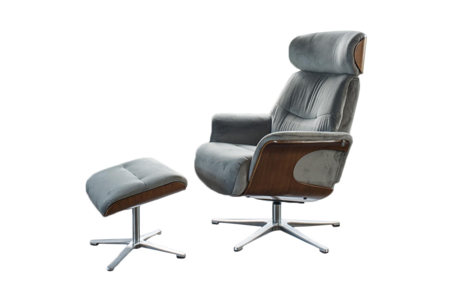 RELAXSESSELSET TOSAR Steingrau Velvet - Silberfarben/Grau, Textil/Metall (83/110/89cm) - KAWOLA