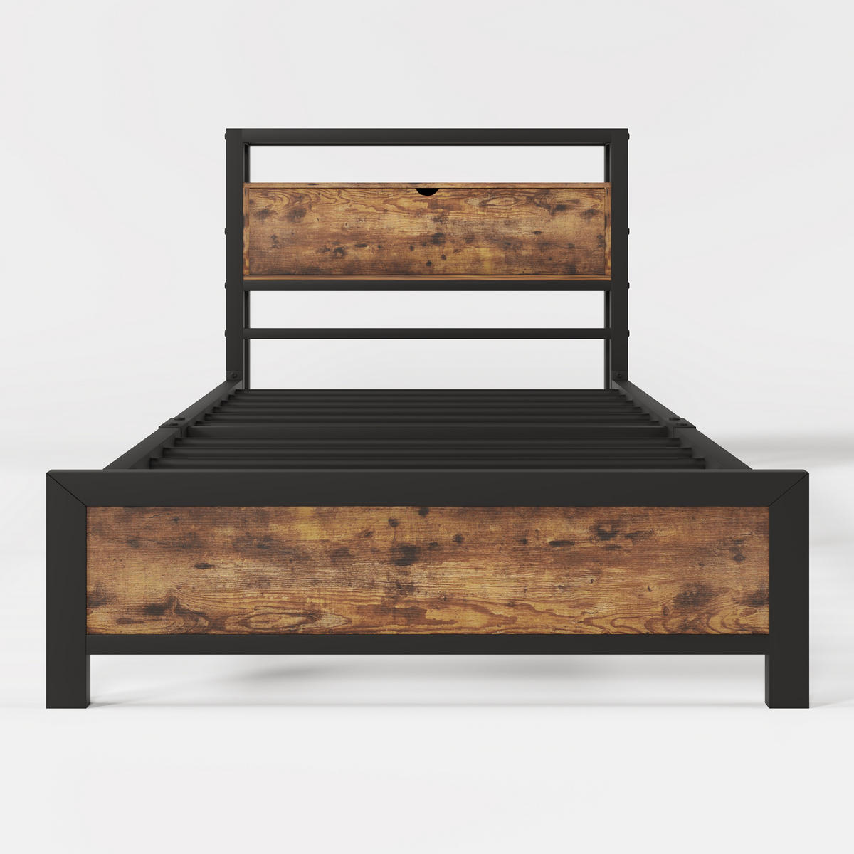 BETT 90/200 cm mit Stauraum-Kopfteil und Holzmaserung - Naturfarben, Metall (90/200cm) - OKWISH