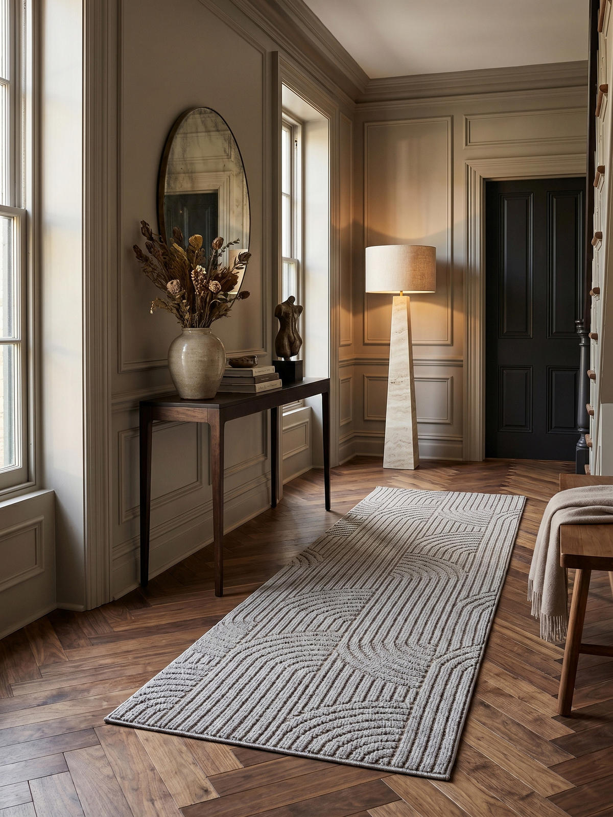 TEPPICH Flachgewebe LANGAU in Silber, mit geometrischen Bögen, 80 x 250 cm - Silberfarben, Textil (80/250cm) - KADIMA DESIGN