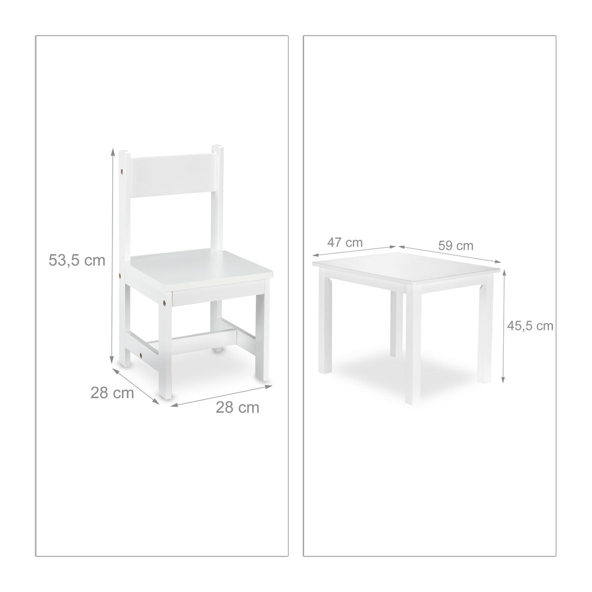 DETSKÁ sedacia súprava - biela, kompozitné drevo (59/45.5/47cm) - Relaxdays