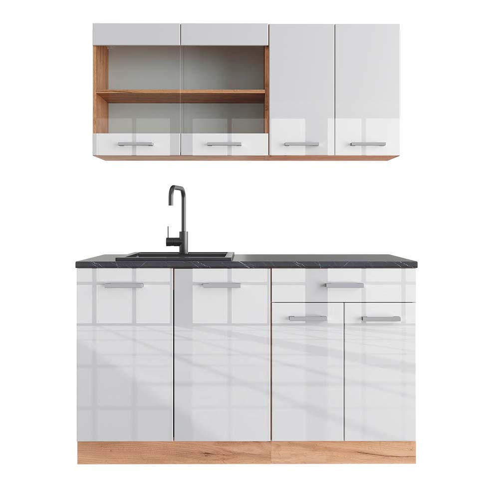 SINGLEKÜCHE R-Line Weiß Hochglanz/Goldkraft Eiche 140 cm, AP Anthrazit - Honigeiche/Weiß Hochglanz, Holzwerkstoff (140/81.6/60cm) - Vicco