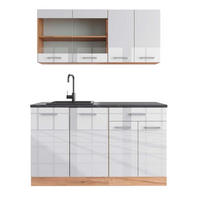 SINGLEKÜCHE R-Line Weiß Hochglanz/Goldkraft Eiche 140 cm, AP Anthrazit - Honigeiche/Weiß Hochglanz, Holzwerkstoff (140/81.6/60cm) - Vicco