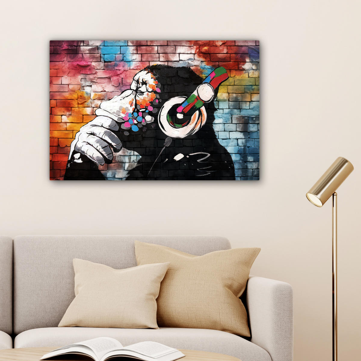LEINWANDBILD Affe - Graffiti - Musik Gemälde 60x40 cm - Multicolor, Textil (60/40cm) - MuchoWow
