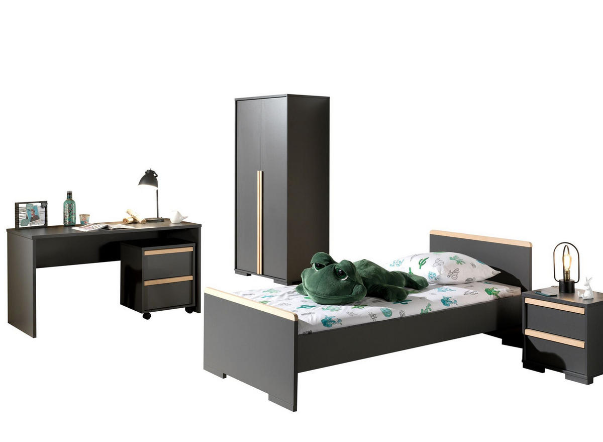 KINDERZIMMER komplett Set 5-tlg. Kariotta 8 Anthrazit Griffe Massivholz - Anthrazit, Holzwerkstoff (540/1/302cm) - 58aufmkessel