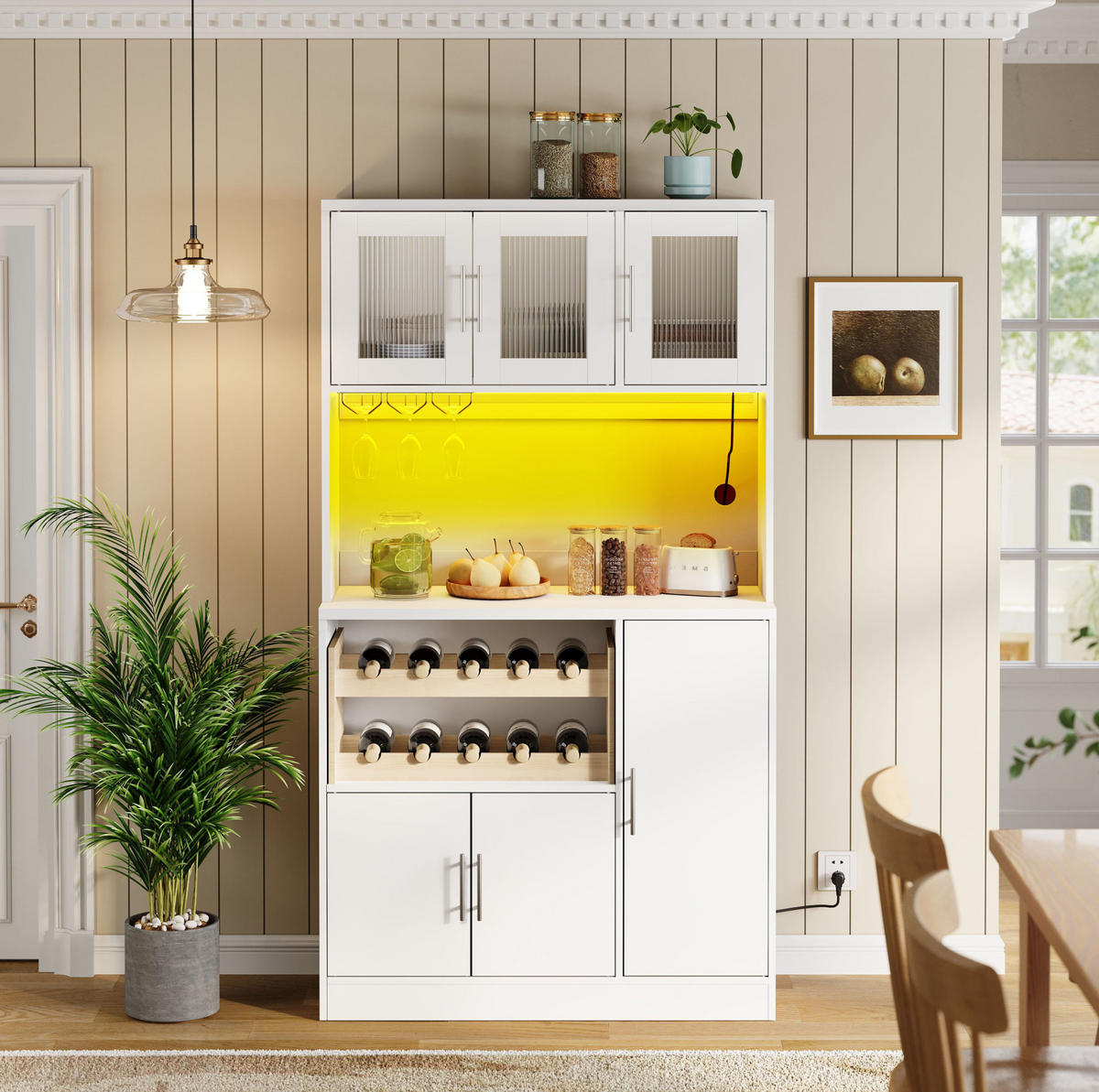 BUFFET 100/40/180 cm in Weiß mit LED-Beleuchtung und Steckdosenleiste - Weiß, Holzwerkstoff (100/180/40cm) - Flora Grace