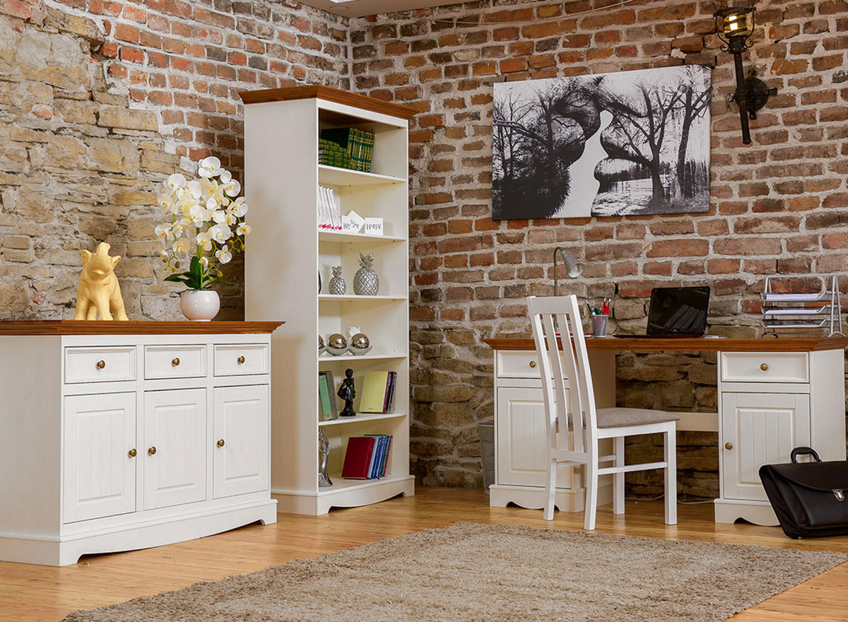 BÜCHERREGAL Belluno Elegante Kiefer weiß (RAL9010) lackiert / Kiefer gebeizt, Eichefarben 89 / 44 / 190cm - Eichefarben/Weiß, Holz (89/190/44cm) - Feldmann-Wohnen