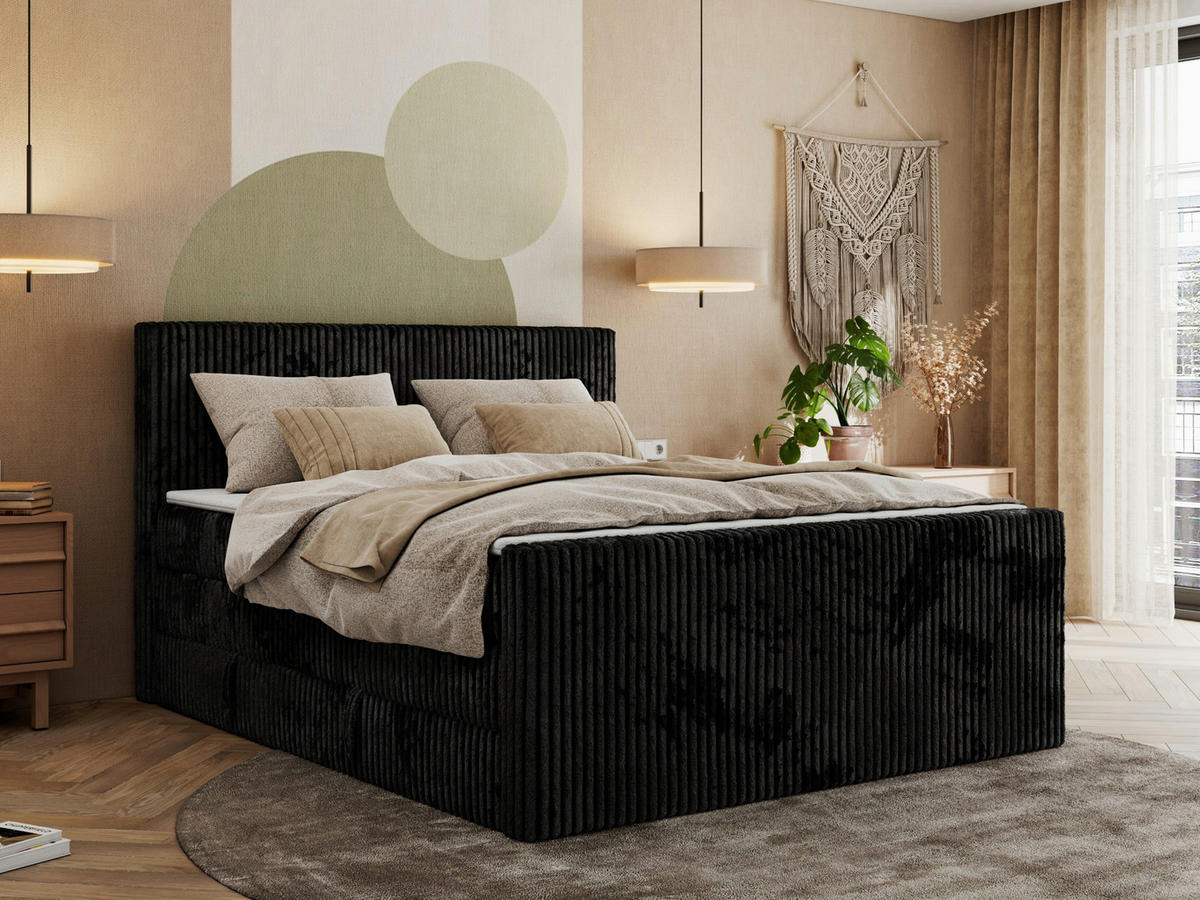 BOXSPRINGBETT TILIANO KING DUO 140/200 - Schwarz Cord - H4 - Schwarz, Textil (140/200cm) - MKS