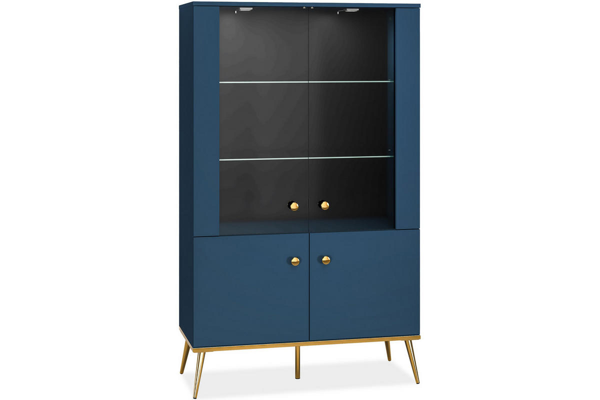 VITRINENSCHRANK ARICIA mit Glaseinlegeböden, Marineblau - Blau, Holz (92/152/40cm) - KONSIMO®